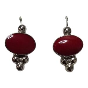 Vintage ATI Signed Mexico Sterling Silver Southwestern Red Jasper Hook Earrings